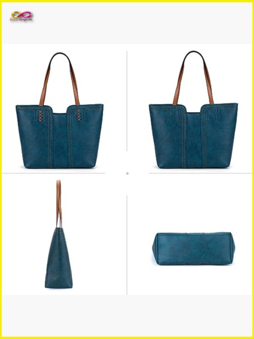 Slouchy Tote Bag with Braided Details Top Zipper Closure Vegan Leather Everyday - Picture 5 of 7